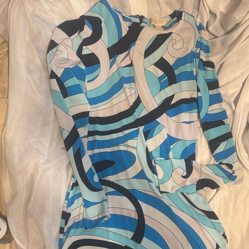 Michael Kors Blue and Black Patterned Dress